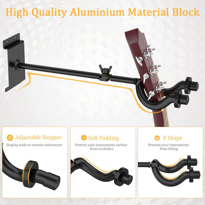 LEKATO Wall Mount Guitar Hanger Bass Holder E-Guitar Stand for Holding 5 Gutiars & Bass Aluminum Lamella Wall Rail System Metal Guitar Rack Sewing Design