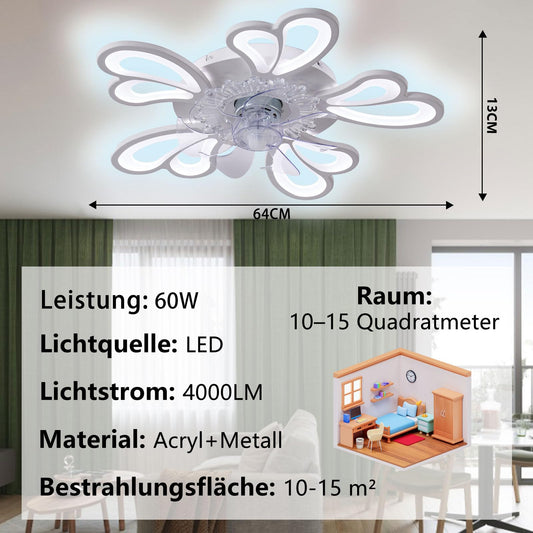MiiR Quiet Ceiling Fan With Lighting, LED 50W Dimmable Ceiling Light With Fan With Remote Control And APP, 6-Speed Wind Speed Ceiling Light For Bedroom Living Room Lamp