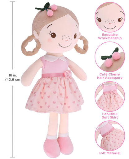 GAGAKU 40 cm Soft Fabric Doll, Guardian Angel Dolls, Baptism Gift for Baby Girls, Plush Toy, Lucky Charm for Children aged 3-5 Years (40cm Cherry Girl)