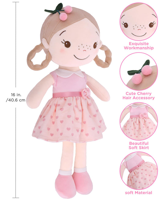GAGAKU 40 cm Soft Fabric Doll, Guardian Angel Dolls, Baptism Gift for Baby Girls, Plush Toy, Lucky Charm for Children aged 3-5 Years (40cm Cherry Girl)