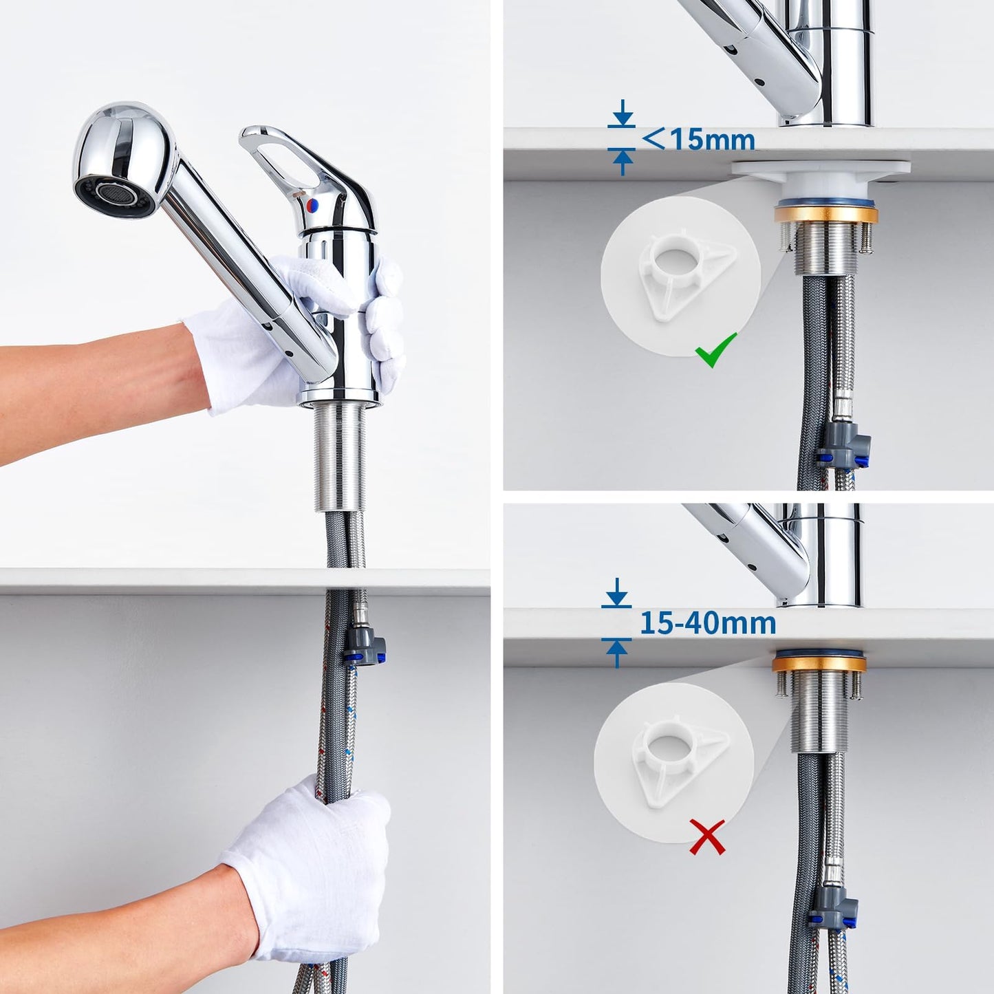 Auralum low pressure kitchen faucet, pull-out kitchen faucet, kitchen faucet low pressure with dual water jet modes, 360° rotatable kitchen mixer tap, faucet with 3 connections for boiler.