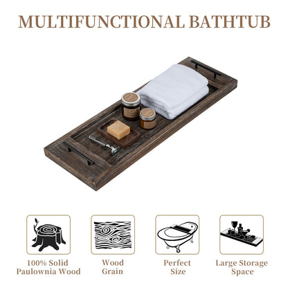 Hanobe Bathtub Tray Wooden Large: Rustic Bath Caddy Rectangular Extra Large Wood Tray Decor Bath Sofa Accessory Tray with Handle Bathtub Shelf for Tub 80cm.