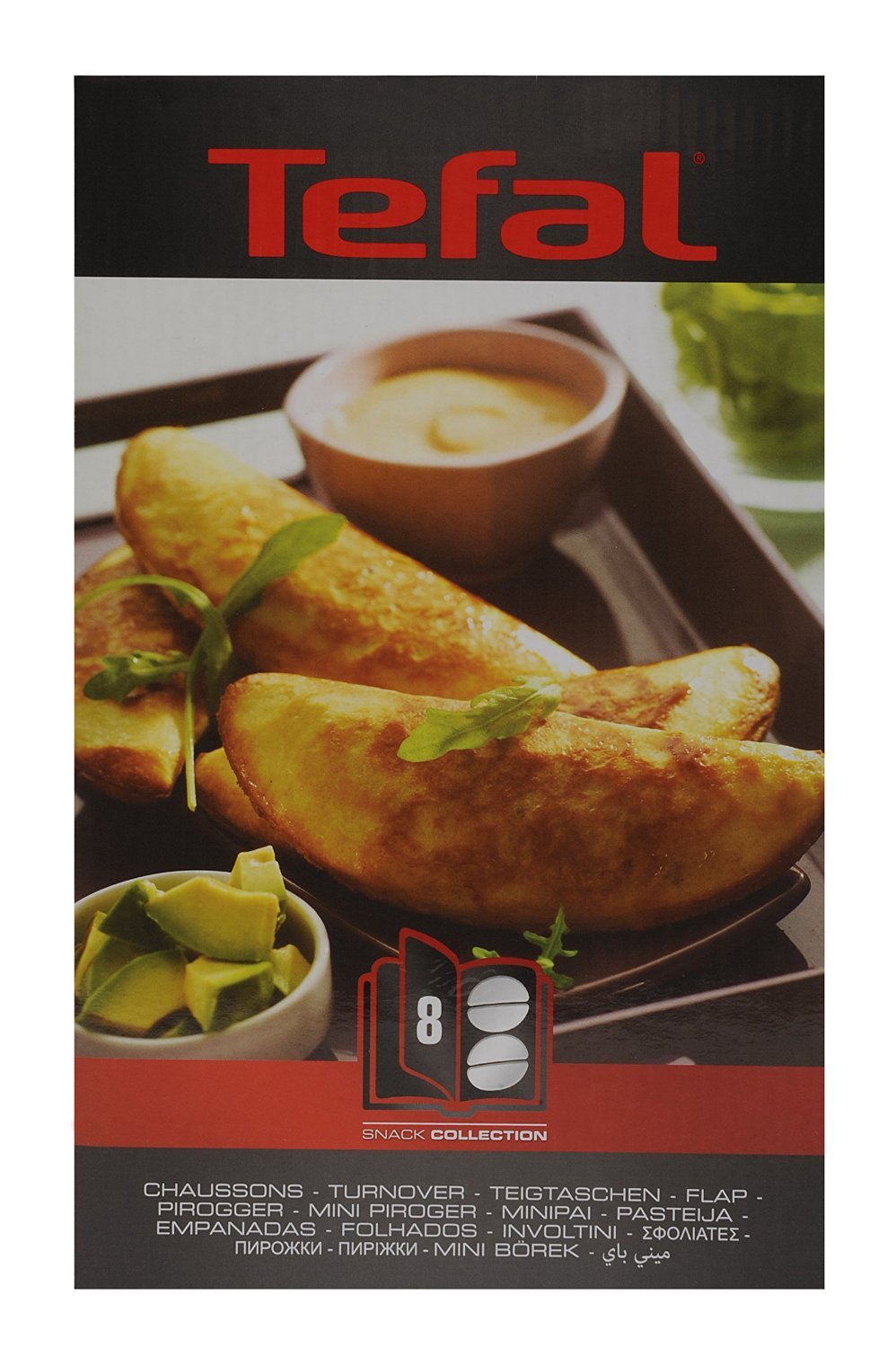 Tefal Snack Collection Plate for pastries/empanadas, compatible with SW85XX Snack Collection. Includes recipe book and convenient storage box. Black, XA8008.