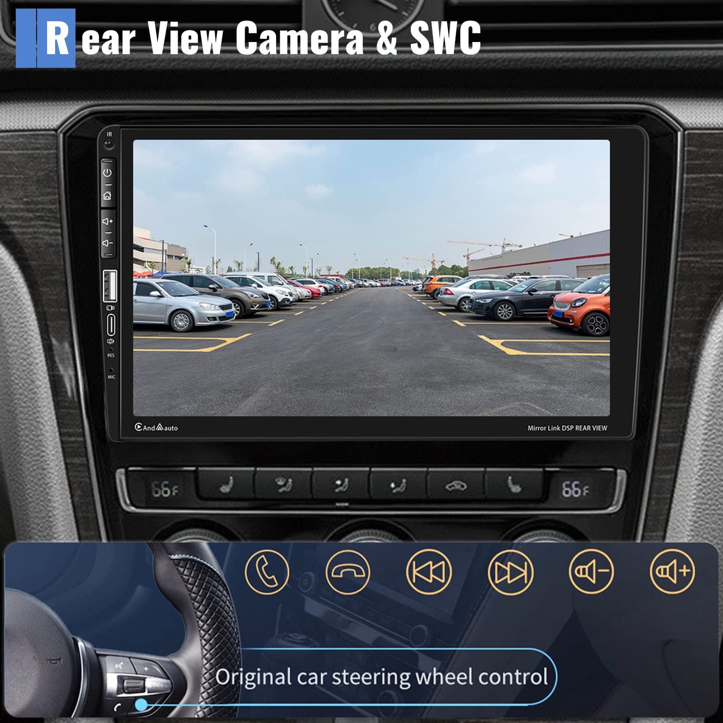 1 Din car stereo with Apple Carplay Android Auto Bluetooth hands-free system 9-inch touchscreen car stereo with Mirror Link Bluetooth FM radio USB/AUX/TF/EQ steering wheel control + rearview camera microphone