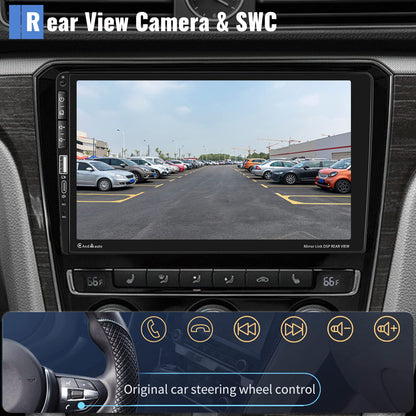 1 Din car stereo with Apple Carplay Android Auto Bluetooth hands-free system 9-inch touchscreen car stereo with Mirror Link Bluetooth FM radio USB/AUX/TF/EQ steering wheel control + rearview camera microphone