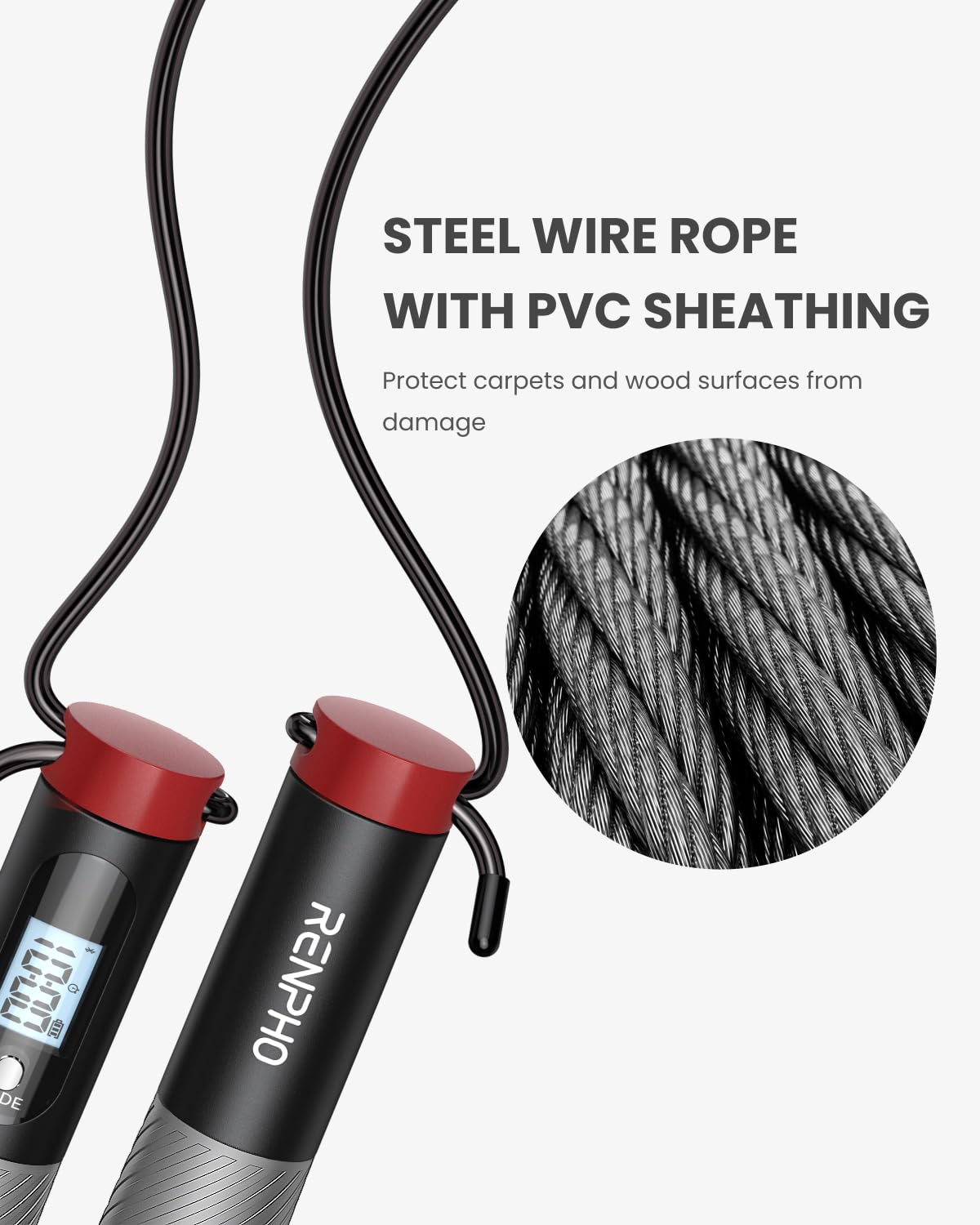 RENPHO Jump Rope with Counter, smart weighted jump rope for fitness training, adjustable rope for beginners and pros, with app data analysis for calorie burning.