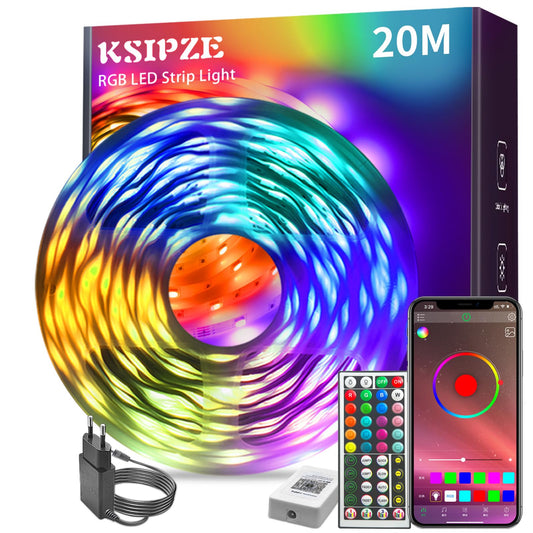 KSIPZE Led Strip 20m RGB LED Strip with Remote Control Bluetooth Music Sync Timer Setting Dimmable Color Changing Led Fairy Lights Light Strip Bar for Home Party Decoration