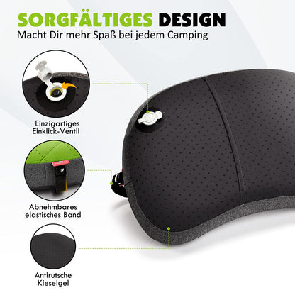 HIKENTURE Inflatable Camping Pillow with Removable Cover, Inflatable Travel Pillow Lightweight, Ergonomic Pillow on the go, Inflatable Camping Pillow Outdoor, Inflatable Pillow-Green