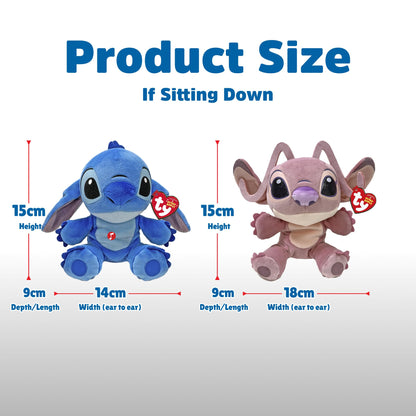 TY Stitch Beanie Babies set of 2 - Stitch and Angel 15CM - Known from the movie, Soft plush toy for kids, Collectible and cuddly toy for children.