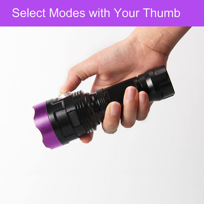 AHOME V30S UV 365nm flashlight [USB rechargeable] black light, ZWB2 filter, 3 high-performance ultraviolet LEDs, [5000mAh battery] and charging cable, for professional/commercial use.