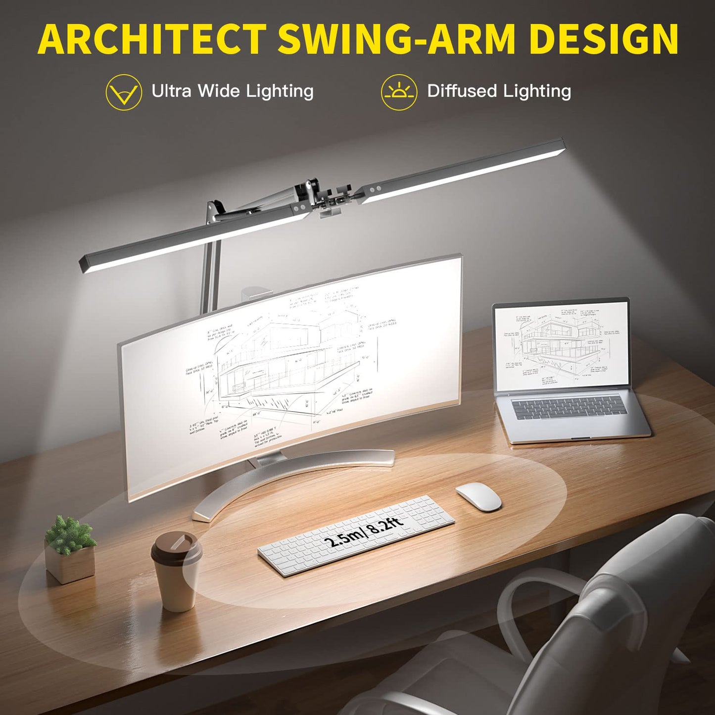 CHICLEW 24W LED Desk Lamp, Dual-Head Gooseneck Table Lamp Dimmable, 3 Color Temperatures & Stepless Dimming Reading Lamp, Eye-Care Clamp Lamp, Work Lamp Architect Lamp for Home/Office