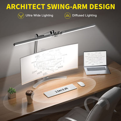 CHICLEW 24W LED Desk Lamp, Dual-Head Gooseneck Table Lamp Dimmable, 3 Color Temperatures & Stepless Dimming Reading Lamp, Eye-Care Clamp Lamp, Work Lamp Architect Lamp for Home/Office
