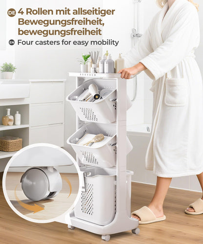 Yorbay laundry basket with wheels, laundry sorter with compartments, storage baskets, laundry collector, laundry trolley, laundry container for clothes and toys.