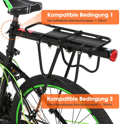 Bike rack 24-29 inch, Adjustable mountain bike luggage carrier, Universal lightweight aluminum alloy bicycle rack with a maximum load capacity of 100kg, Rear rack with reflector.