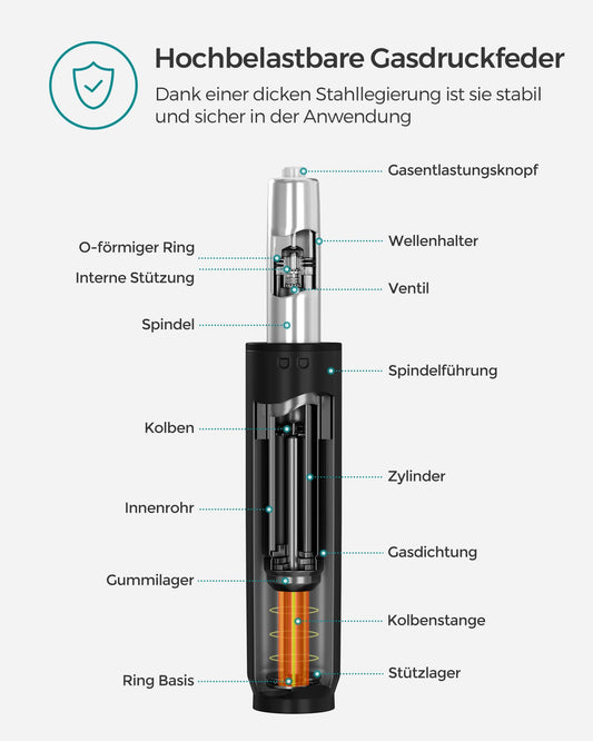 SONGMICS gas spring for office chair, 200 kg capacity, gas shock absorber for desk chair, gaming chair, executive chair, length 255 mm, black AOP101B01