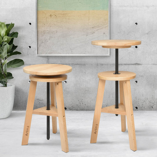 Artina Artist Stool Arles Ø 30 cm Seat Swivel Stool Wood Adjustable Height 48-66cm - Artist Stool round 360 degrees swivel & sturdy, Beech Wood, Artist Swivel Chair & Workshop Stool