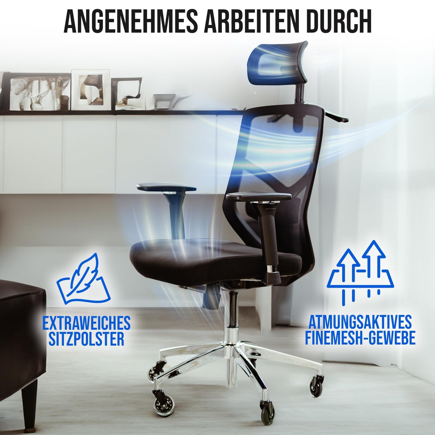 ELITESEATS Office Chair Ergonomic [TOP PICK] Scratch-Free Wheels Breathable | Ergonomic Desk Chair | Office Chair 150 kg Capacity | Computer Chair | Swivel Chair | Home Office Chair Ergonomic