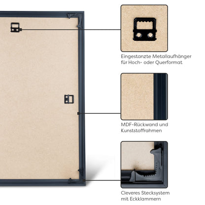 FrameMax® Iowa picture frame 35x54 cm for hanging/Custom-made picture frame possible/Plastic poster frame/Black matt pictures frame with clear acrylic glass/Puzzle frame