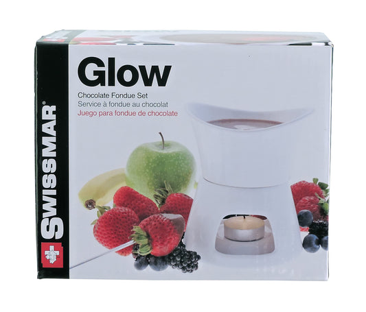 Swissmar F66322 Glow Chocolate Fondue Set, 7 pieces, Ceramic/Stainless steel, White, 280ml, Chocolate Fondue, Tealight heated/microwave and oven safe, Dishwasher safe, Gift Set