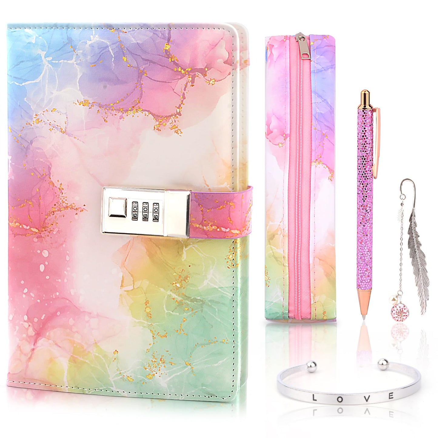 Diary with lock for girls, gifts for girls 8 9 10 11 12 13 years old, Back to School beginning of school birthday gifts for teenage girls ages 7-14, diary with code, note pad, pen, pencil case, school