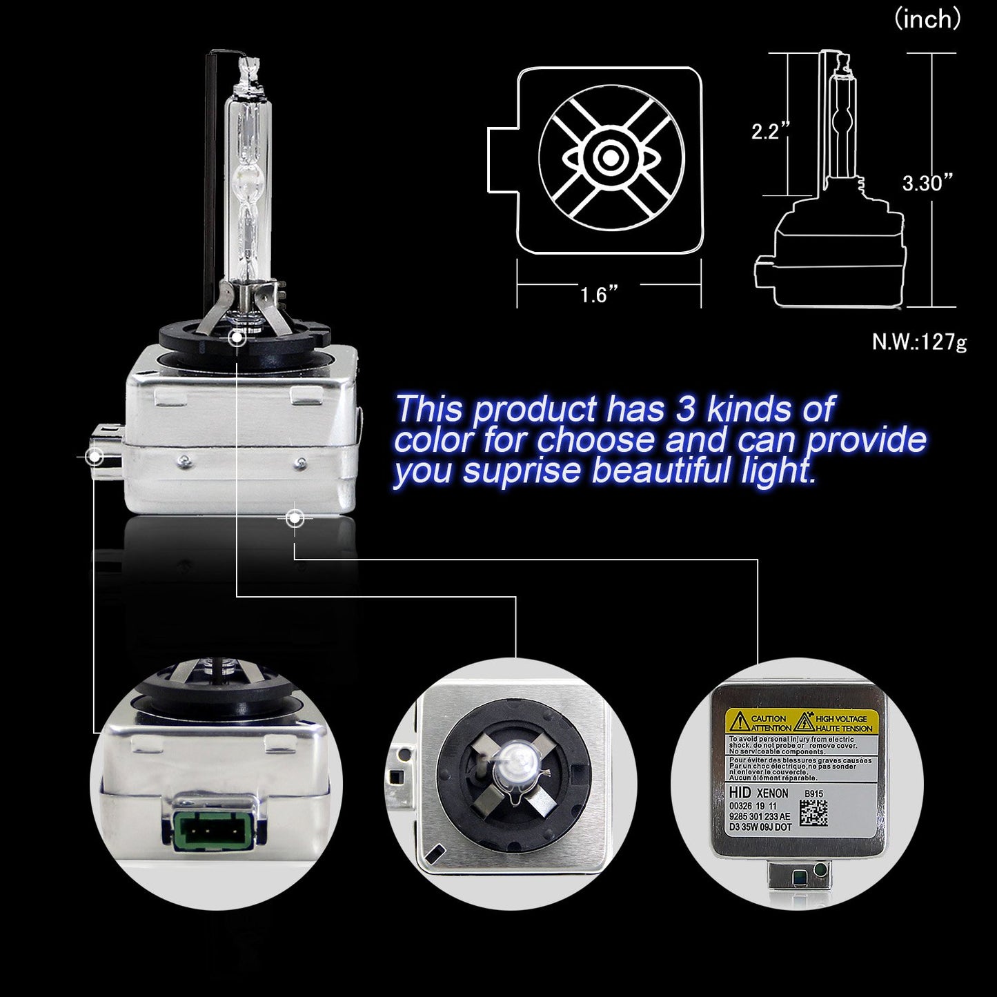 WinPower D3S 35W Bi Xenon Bulb 42V Car Light Discharge Lamp HID Kit 4300K Yellow Light Extreme Vision (2 Bulbs)