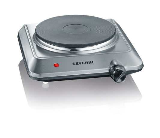 SEVERIN hot plate for kitchen, office, or camping, small stove with continuous temperature control, camping stove, heating ring with 18cm diameter, stainless steel, 1,500 W, KP 1092