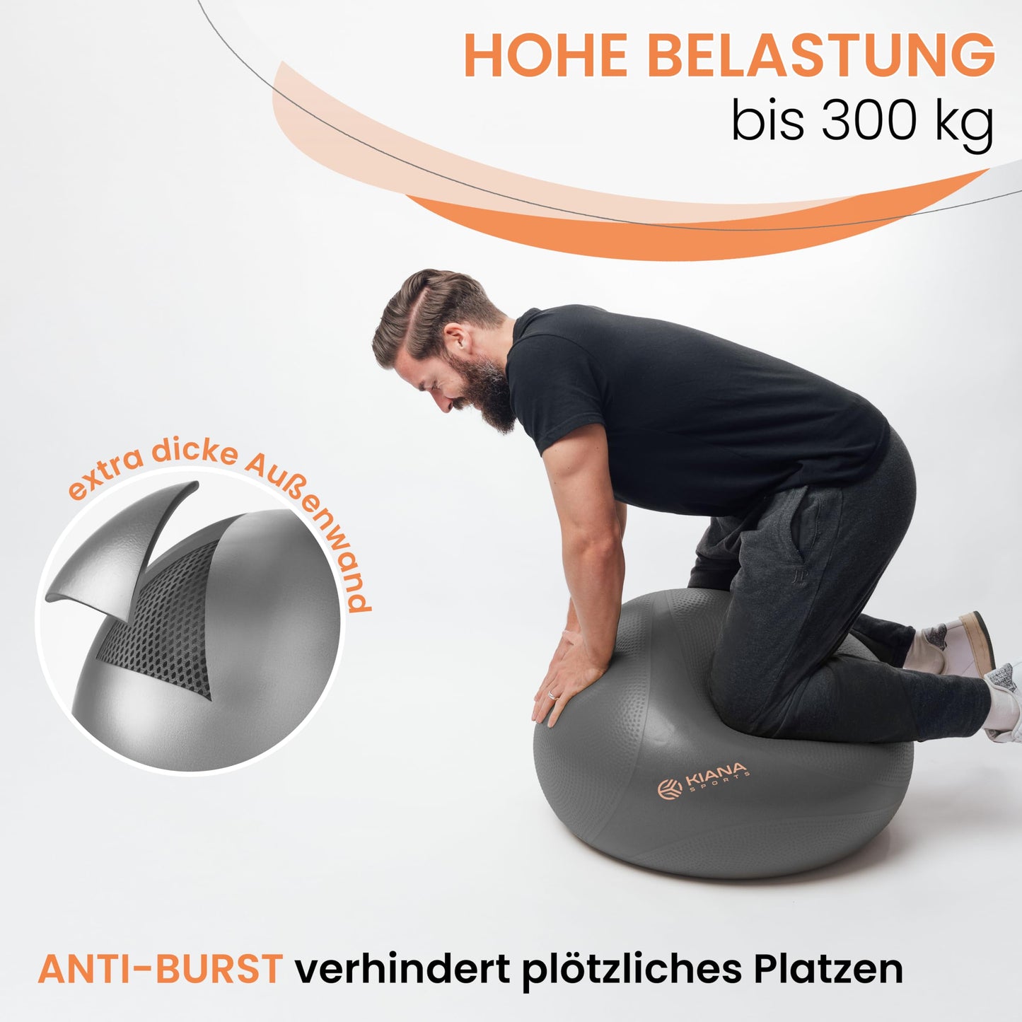 KIANA SPORTS® Exercise Ball & Stability Ball - 4 Sizes - German Design - Non-Slip Yoga Ball with Bumps - Extra Thick & Durable - Includes Pump & Exercise Plan - Perfect for Fitness & Office
