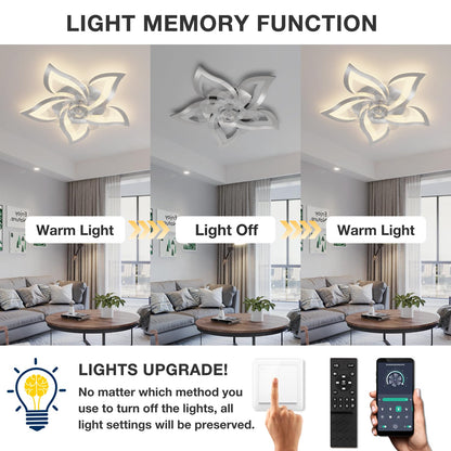 YUNLONG ceiling fan with lighting and remote control. Quiet chrome ceiling lamp with fan. Reversible DC motor, dimmable. Ceiling fan with 6 speeds for summer and winter operation.