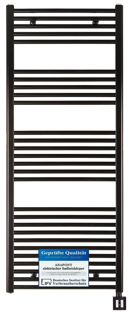 anapont electric towel radiator 1475hx600b - black - with timer function - towel heater - electric bathroom heater - bathroom towel heater - Made in Germany