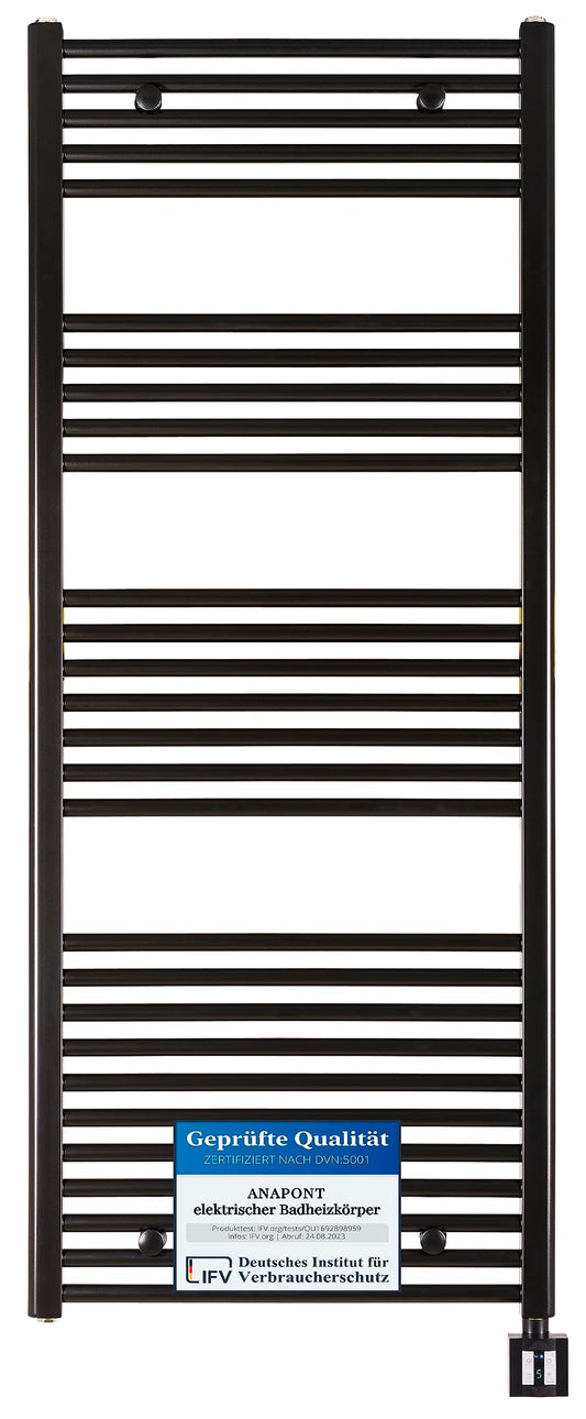 anapont electric towel radiator 1475hx600b - black - with timer function - towel heater - electric bathroom heater - bathroom towel heater - Made in Germany