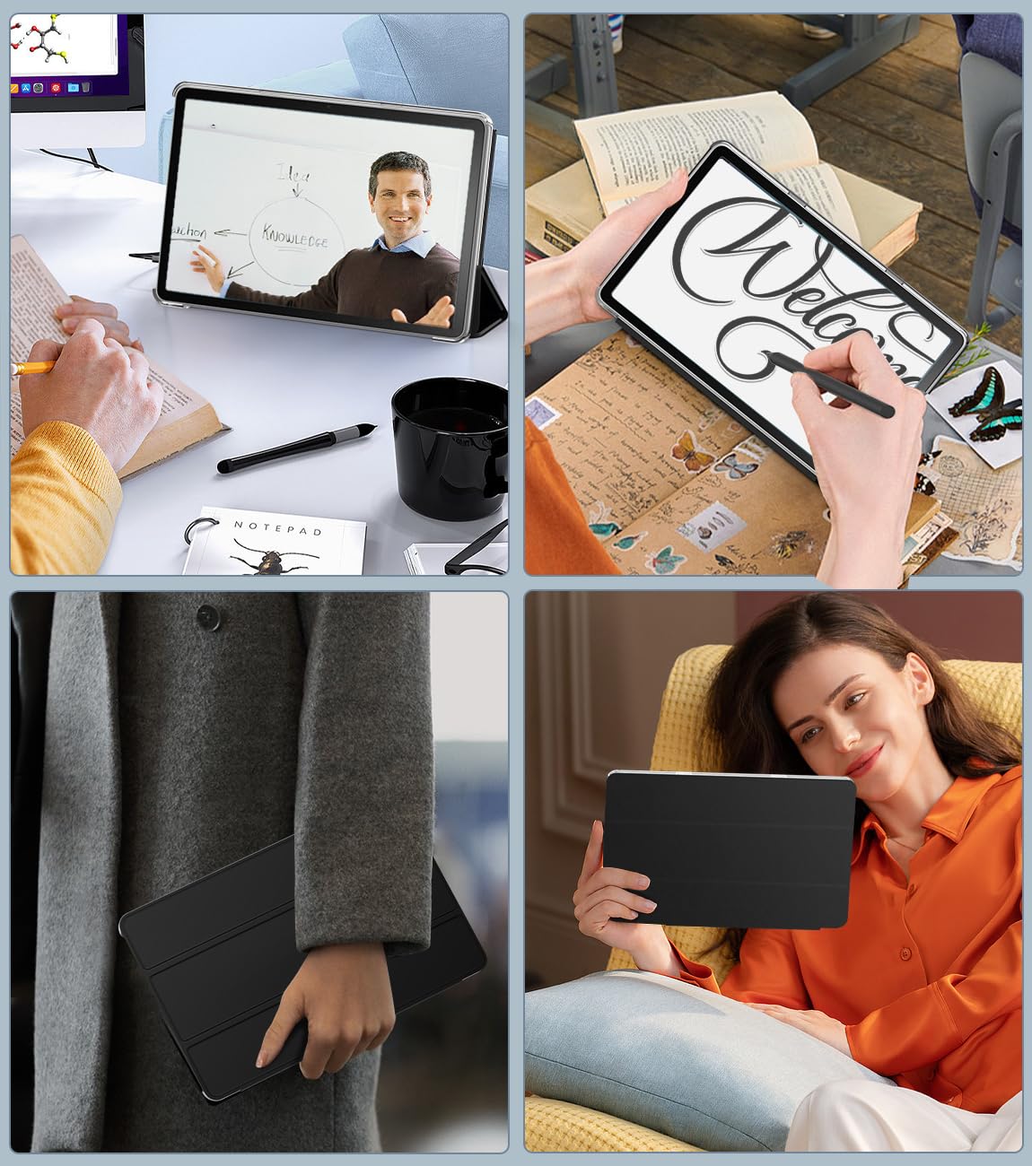 MoKo case for Amazon Fire Max 11 Tablet (13th generation, 2023) 11", Thin Lightweight PU Leather Tablet Case for Kindle Fire 11 Tablet Translucent PC Back with Auto Sleep/Wake, Black
