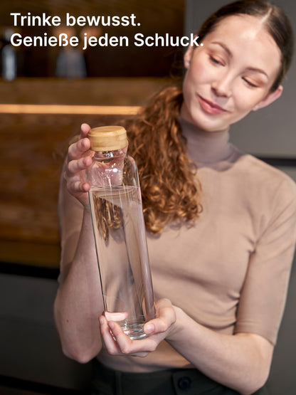 Spottle Glass Water Bottle 1L - Glass bottle available in 500ml, 750ml, 1 liter - Suitable for carbonated drinks - Dishwasher safe & leak-proof Glass Drinking Bottle