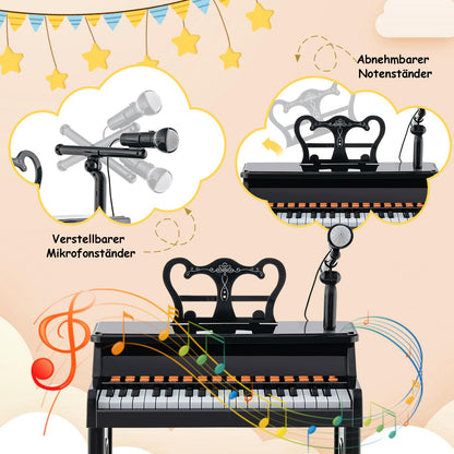 COSTWAY 37-Key Kids Keyboard, electronic child piano with stool, adjustable microphone & music stand, kids piano keyboard for children aged 3 and up (Black)