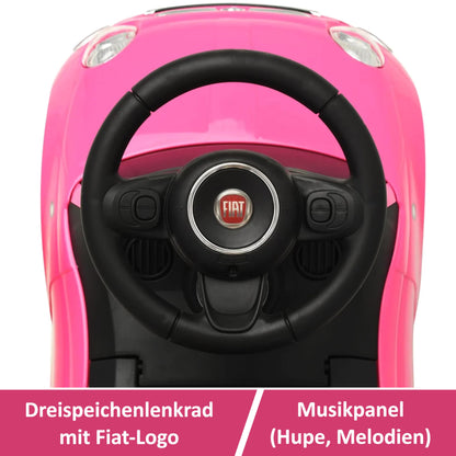 COIL FIAT 500 - Officially Licensed car with storage compartment under the seat, push and pull handle, various sounds -Bobby Car push handle -Bobby Car steering wheel -Toddler ride-on car (pink)