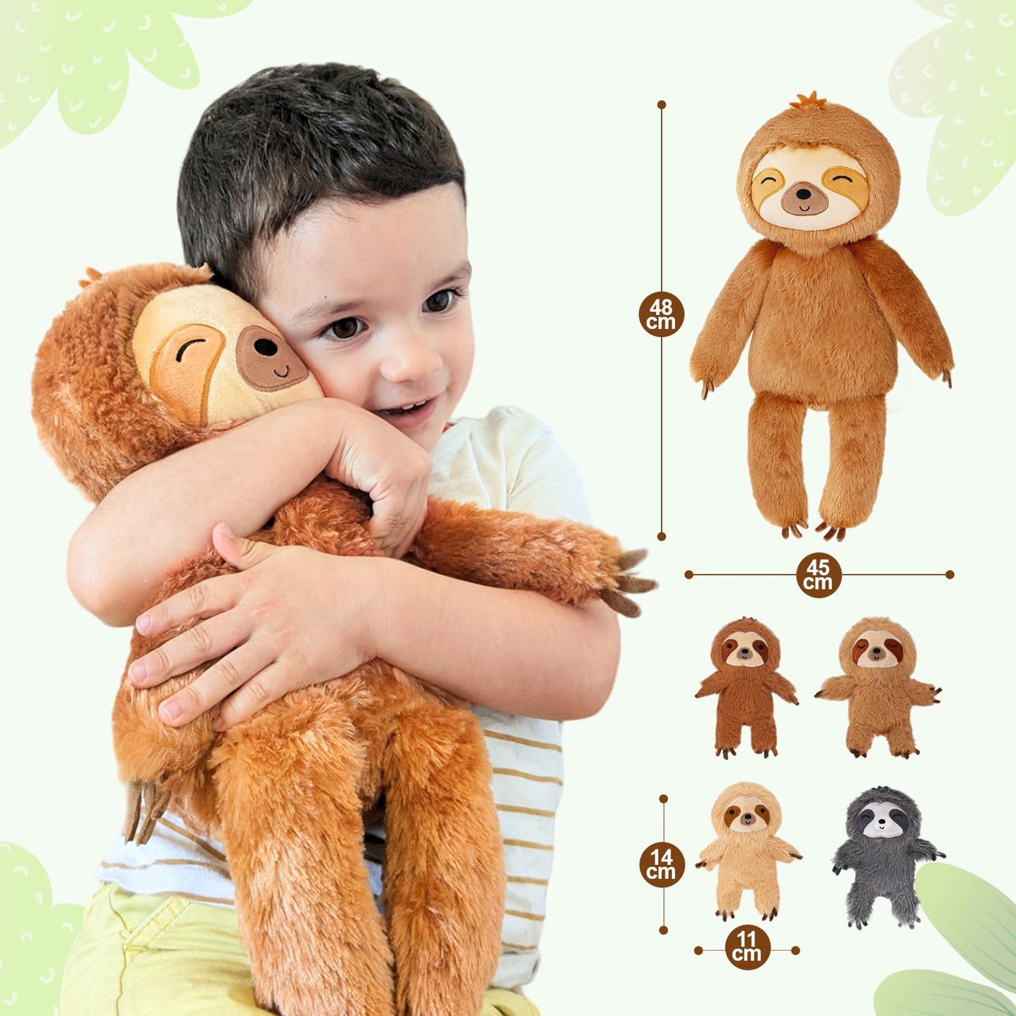 OUOZZZ 5 piece sloth plush toy set, 48cm soft sloth stuffed animal with 4 baby sloth plushies in the belly - baby birthday gift for girls boys kids