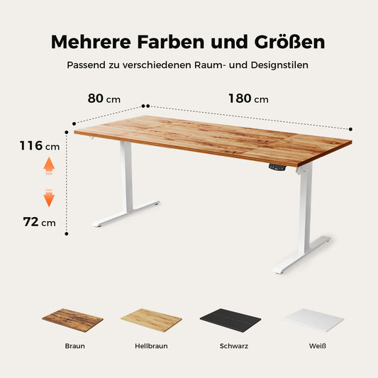 Agilestic height-adjustable desk 180 x 80 cm, stable desk height-adjustable electrically with memory hand control, ergonomic standing-sitting desk computer table, light brown.