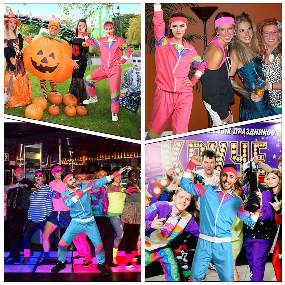Aomig 90s 80s Costume for Adults, Retro Tracksuit for Men Women, Disco Jumpsuit, Matching Outfit Jacket and Pants 80s Party Bad Taste for Themed Party Carnival (Pink-L)