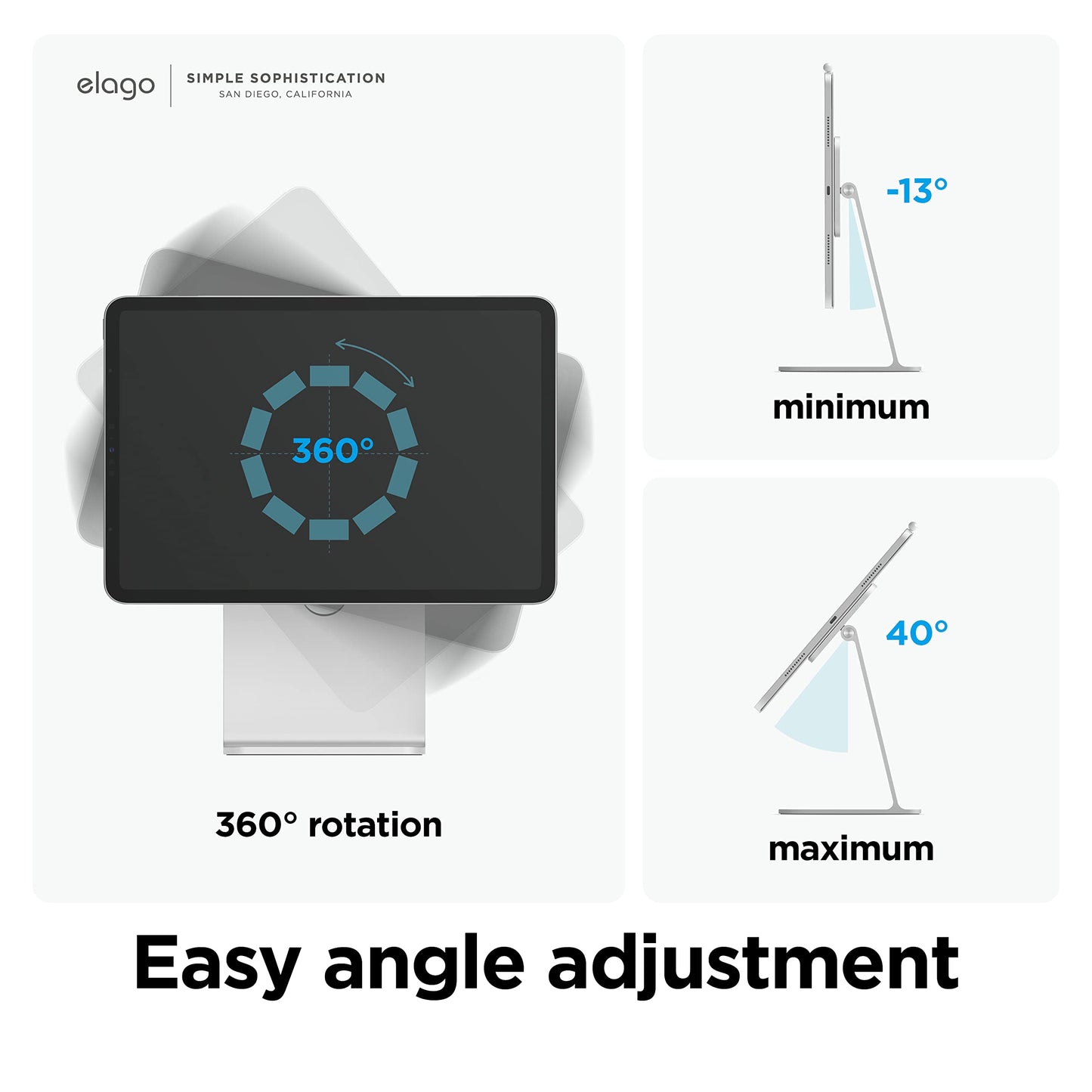 elago Magnetic Tablet Stand - Compatible with iPad Pro 12.9" (6th/5th Gen) and 11" (4th/3rd Gen), Air 10.9" (5th/4th Gen), Mini 8.3" (6th Gen), Nintendo Switch 2 (Silver)