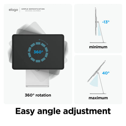 elago Magnetic Tablet Stand - Compatible with iPad Pro 12.9" (6th/5th Gen) and 11" (4th/3rd Gen), Air 10.9" (5th/4th Gen), Mini 8.3" (6th Gen), Nintendo Switch 2 (Silver)