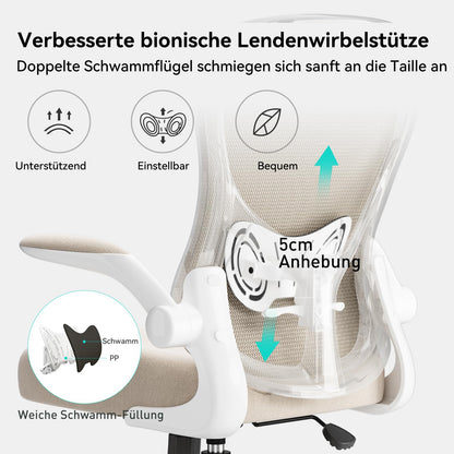 Hbada Office Chair Ergonomic, Desk Chair, Computer Office Chair with Foldable Armrest and Lumbar Support, Swivel Chair Adjustable Height, Gray