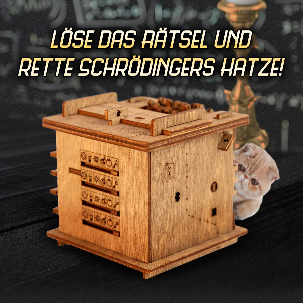 iDventure Cluebox - Schrödinger's Cat - Escape Room Game - 3D Wooden Puzzle - Money Gift Puzzle Box - IQ Puzzle - Mystery Box and Birthday Gift - Gadget for Men - Mechanical Brain Teasers