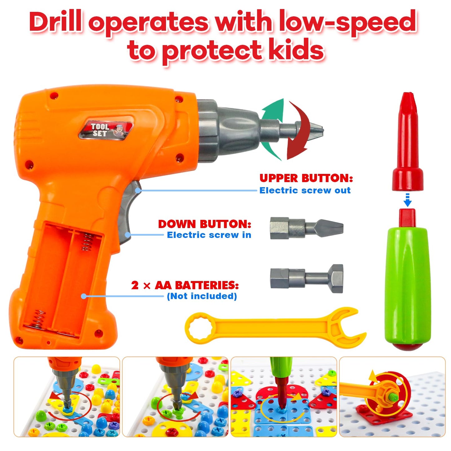Toys from 3 years Screw game from 4 years with Electric drill Cordless screwdriver Children creative 3D puzzle Children's games Toolbox Children's games from 3 4 5 6 years gift Boys Girls