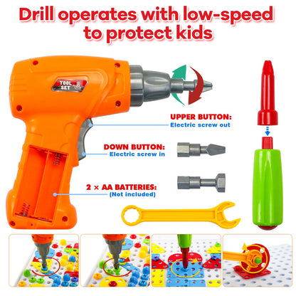 Toys from 3 years Screw game from 4 years with Electric drill Cordless screwdriver Children creative 3D puzzle Children's games Toolbox Children's games from 3 4 5 6 years gift Boys Girls