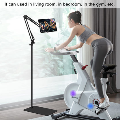 Tablet floor stand, tablet holder with heavy-duty base 【3rd Upgrade】, 360-degree rotatable with stable metal arm for iPads, tablets, phones, or other devices with 4.7 to 13-inch screens.