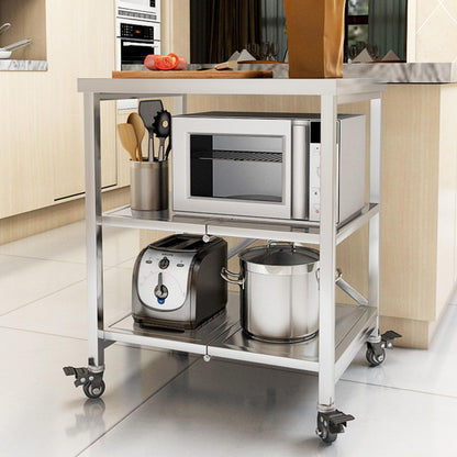 Stainless steel serving cart, 3 shelves foldable transport cart storage shelf trolley with wheels, utility cart for restaurant hotel school household cart (Size: 60X45X80CM)