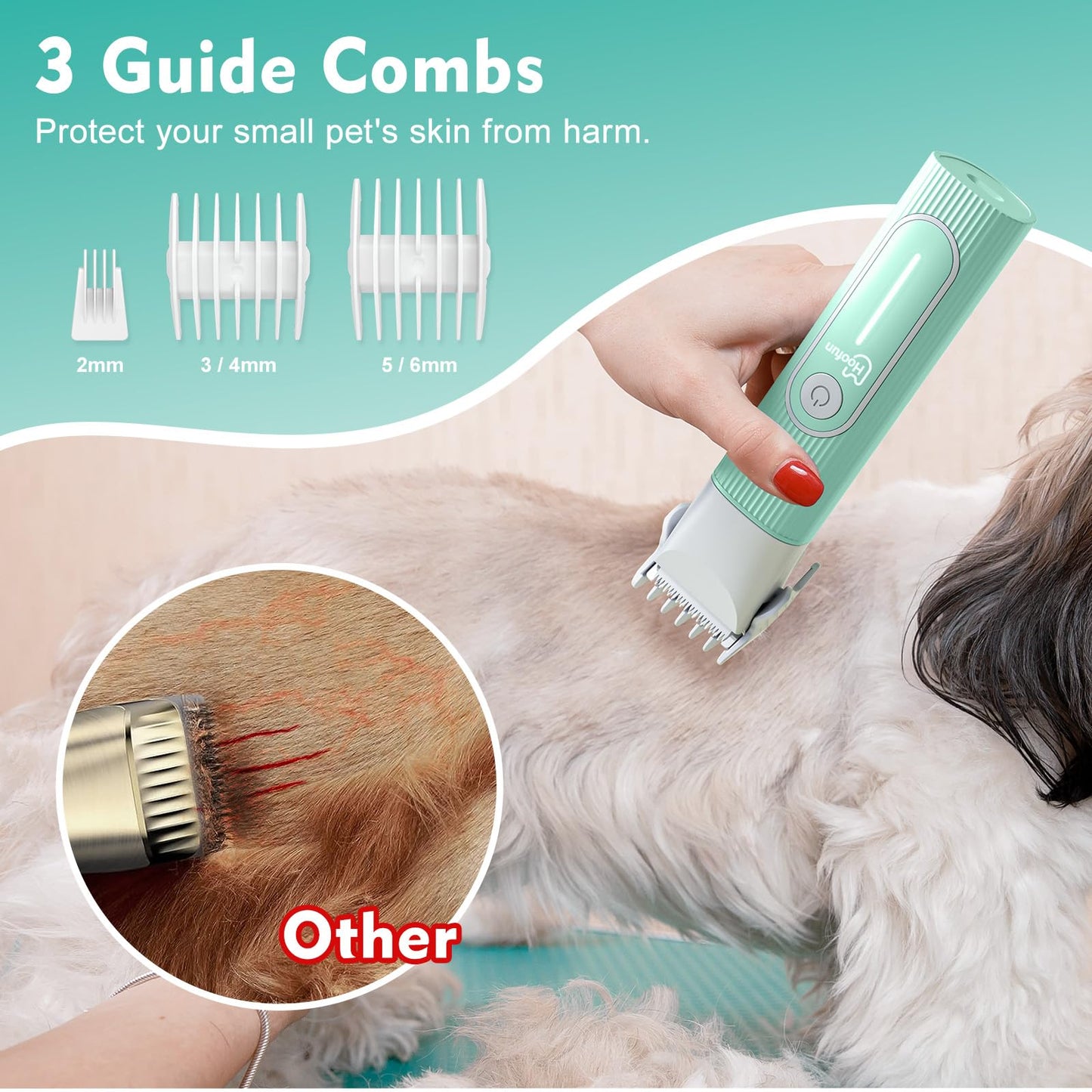 4 in 1 Quiet Dog Clipper for Poodles: IPX7 Waterproof Small Dog Hair Clipper with 4 Sizes Trimmer Head, Rechargeable Paw Clipper for Cats, Eyes (Blue)