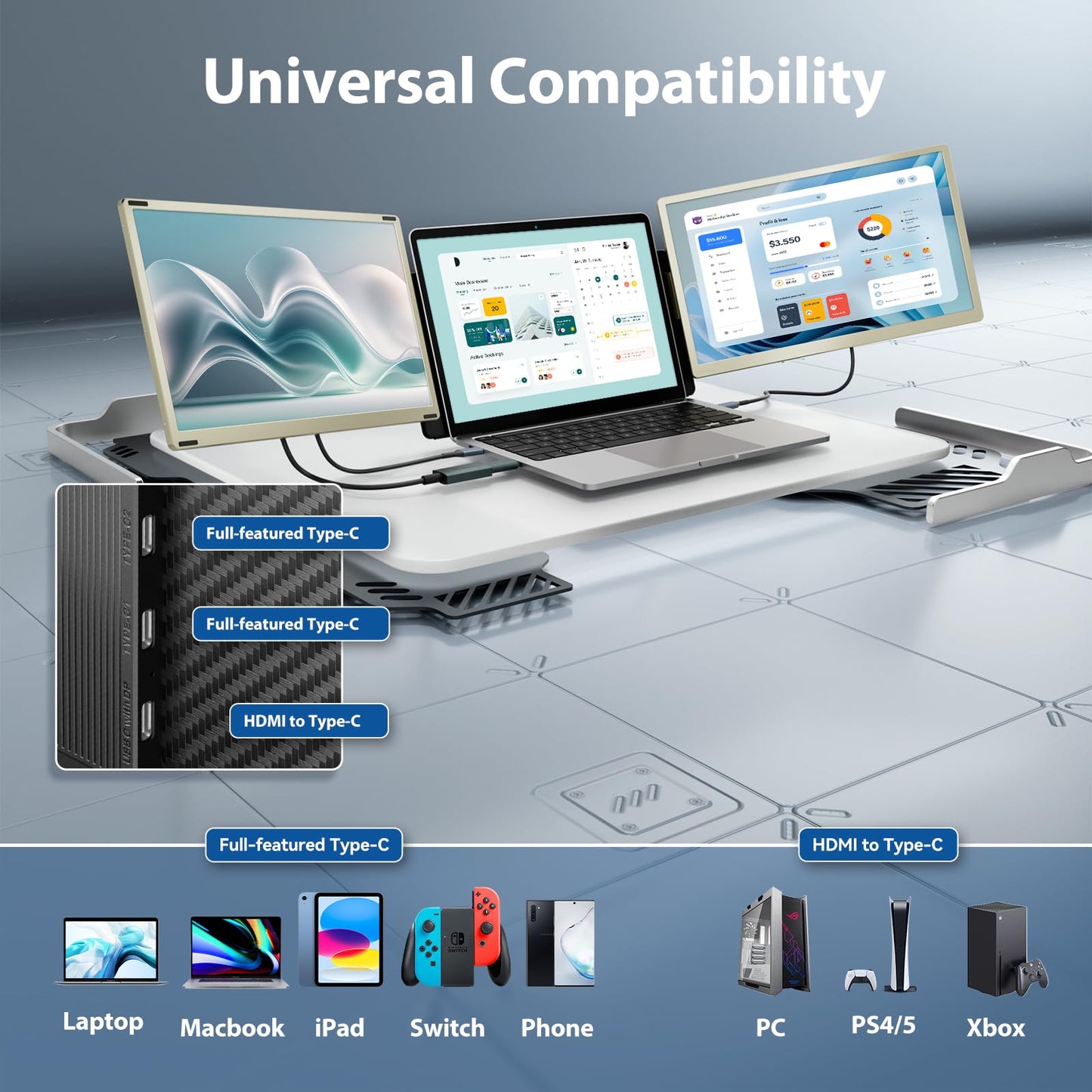Teamgee Laptop Monitor Expansion for all laptops, 15.6'' FHD 120% sRGB Portable Monitor, Plug & Play Display for Mac, Windows, Chrome, Linux, Android, DeX, PC