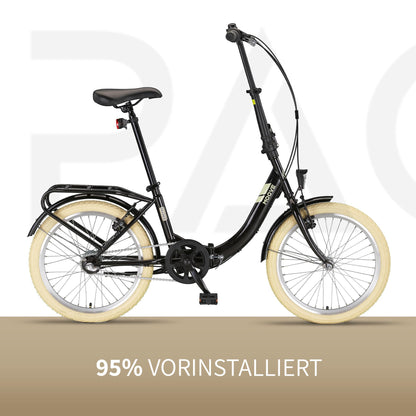 PACTO Nine - Dutch-style bike with comfortable folding design. 27cm steel frame, 20-inch wheels, Nexus 3-speed hub gear. Foldable for adult men and women.