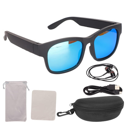 Smart glasses, smart audio sunglasses, noise cancelling, hands-free calling, open-ear speakers with Bluetooth connectivity for gaming, meetings, traveling, driving (blue colorway)