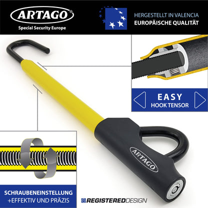 ARTAGO 871A/B steering wheel lock EASY HOOK adjustable, steering wheel claw, anti-theft steering wheel pedal car, Black/Yellow